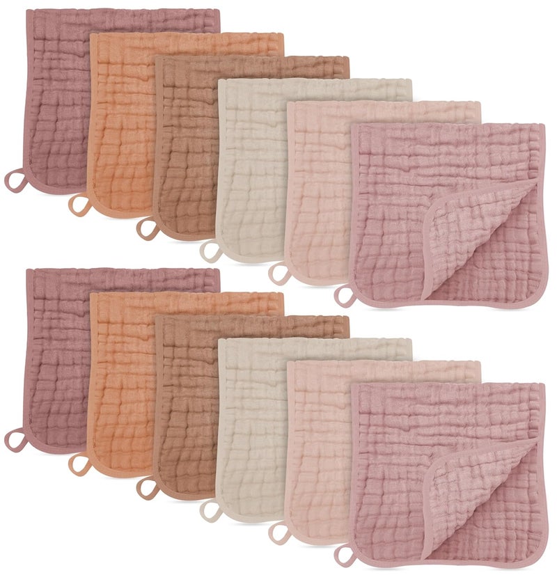 SWEET DOLPHIN 12 Pack Muslin Burp Cloths Large 100% Cotton Burping Clothes for Baby Drool - Absorbent and Soft Boys & Girls Milk Spit Up Rags for Newborn Essentials Registry - Neutral Retro - Image 1
